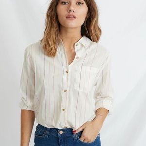 MARINE LAYER / White rainbow Striped Button Down Collared Shirt / Size Large